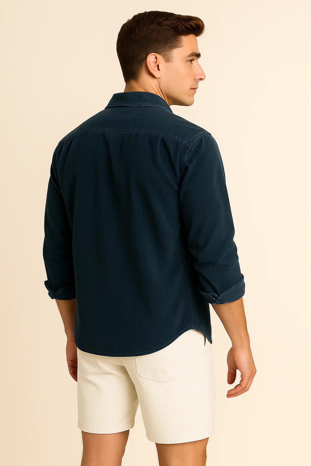 Chemise Rétro en Velours Côtelé pour Homme – Bleu foncé