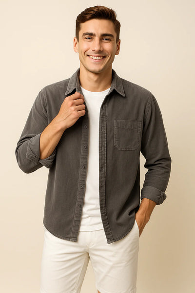 Chemise Rétro en Velours Côtelé pour Homme – Anthracite