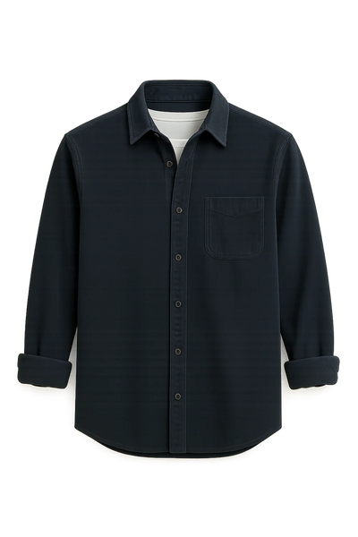 Chemise Rétro en Velours Côtelé pour Homme – Bleu foncé