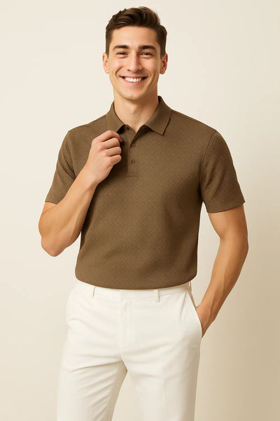 Polo Élégant en Soie pour Homme – Marron