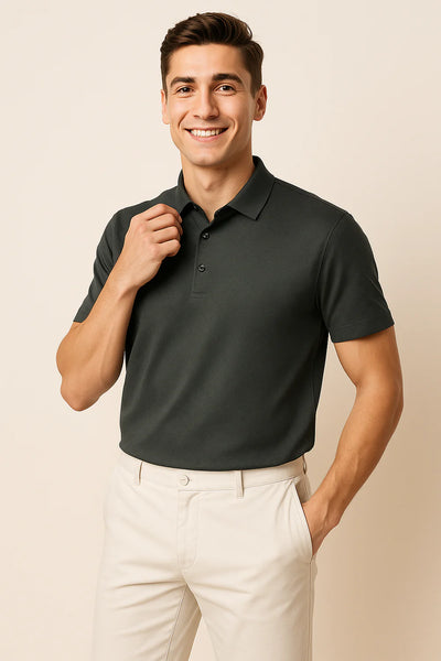 Polo Élégant en Soie pour Homme – Gris