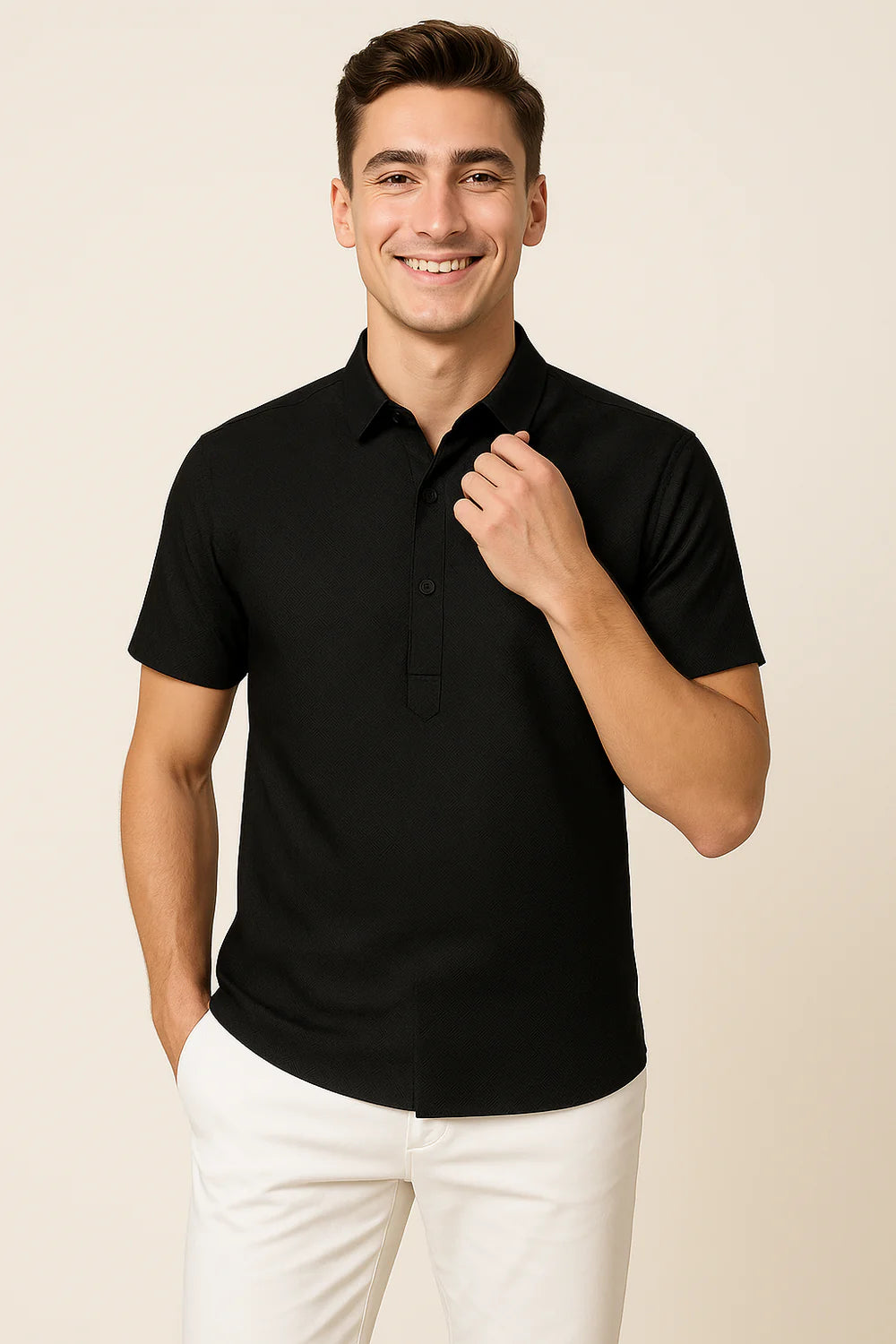 Polo Élégant en Soie pour Homme – Noir