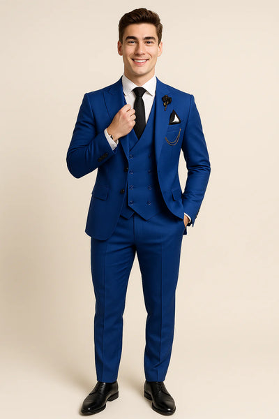 Costume d'été formel 3 pièces en lin pour homme – Bleu foncé