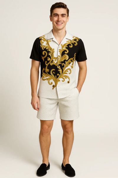 Ensemble Décontracté Moderne pour Homme avec Imprimé Tendance – Or-Blanc