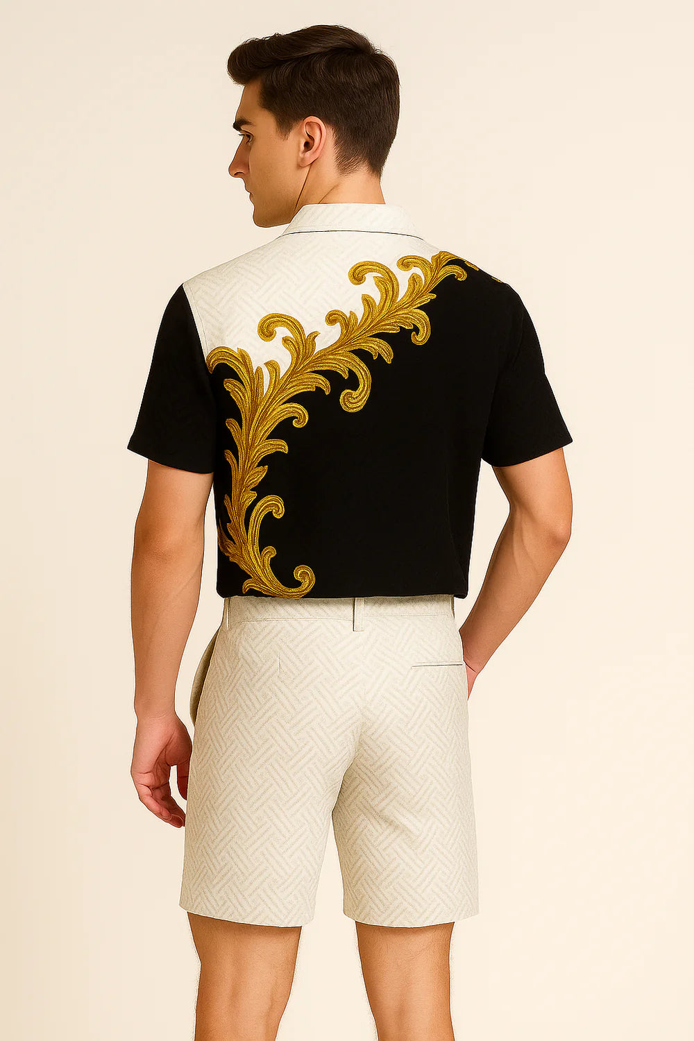 Ensemble Décontracté Moderne pour Homme avec Imprimé Tendance – Or-Blanc