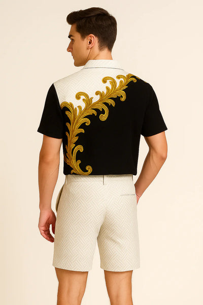 Ensemble Décontracté Moderne pour Homme avec Imprimé Tendance – Or-Blanc