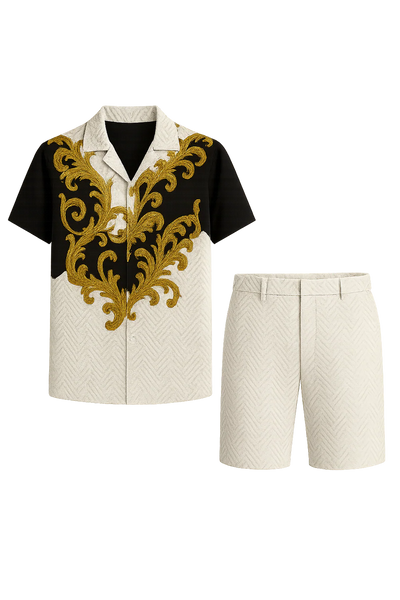 Ensemble Décontracté Moderne pour Homme avec Imprimé Tendance – Or-Blanc
