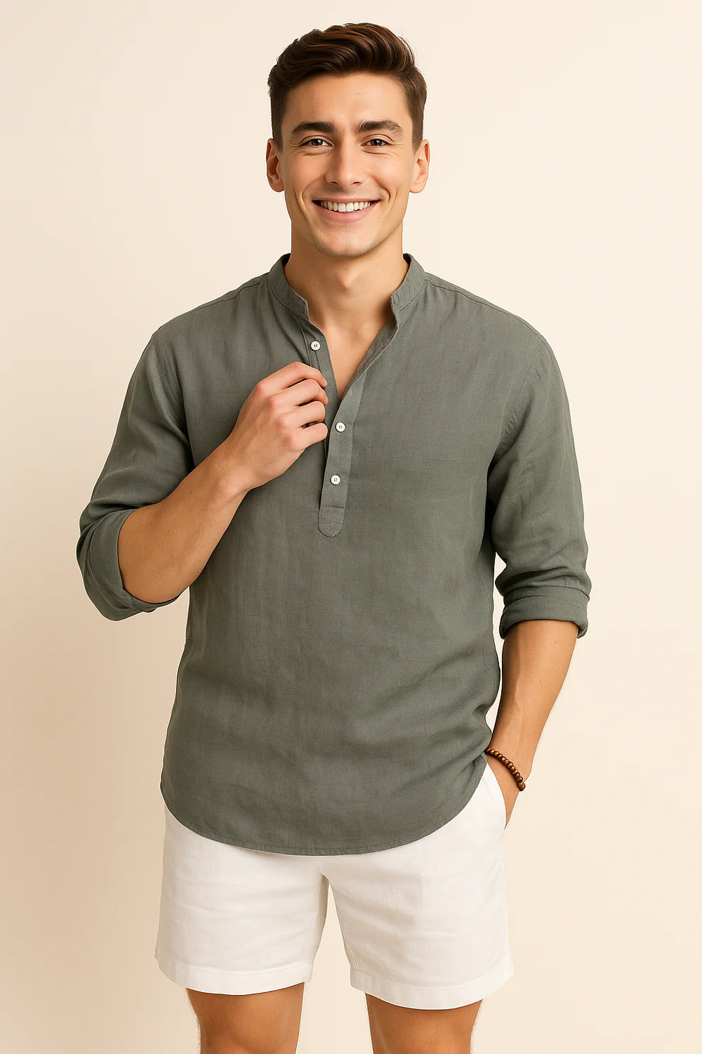 Chemise d'Été Tendance en Lin avec Col pour Homme – Gris