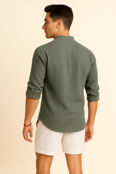 Chemise d'Été Tendance en Lin avec Col pour Homme – Gris