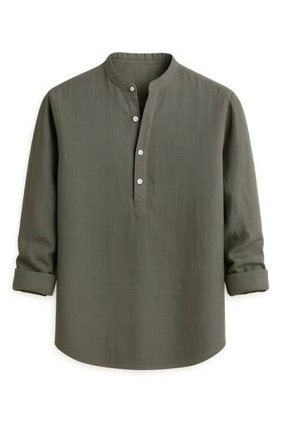 Chemise d'Été Tendance en Lin avec Col pour Homme – Gris