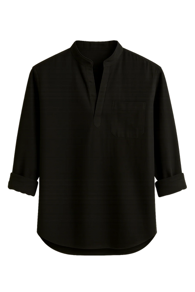 Chemise d'Été Tendance en Lin avec Col pour Homme – Noir