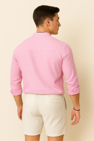 Chemise d'Été Tendance en Lin avec Col pour Homme – Rose