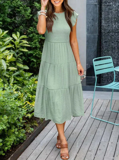 Robe d'été midi tendance à manches volantes pour femmes
