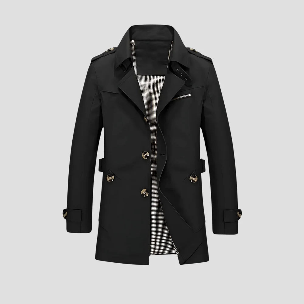 Trench Classique Homme – Design Croisé avec Silhouette Structurée