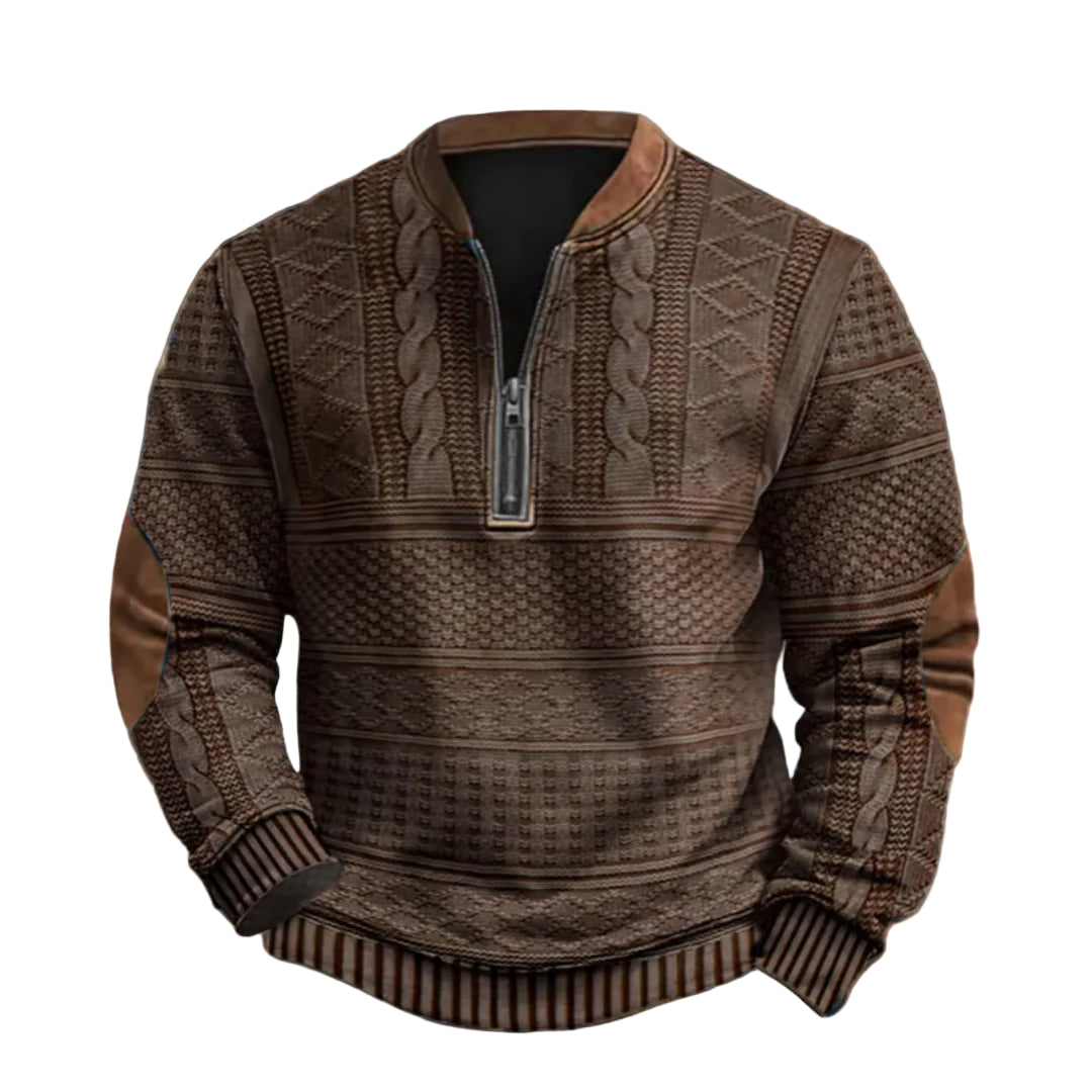 Pull Demi-Zippé Homme – Maille Texturée avec Finition Contrastante