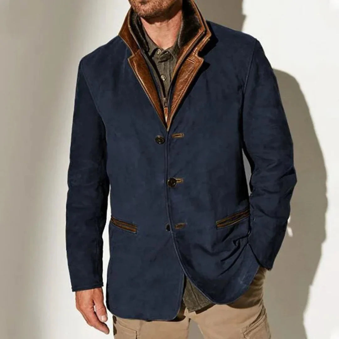 Veste Vintage Homme – Design Classique à Boutons avec Col Contrastant
