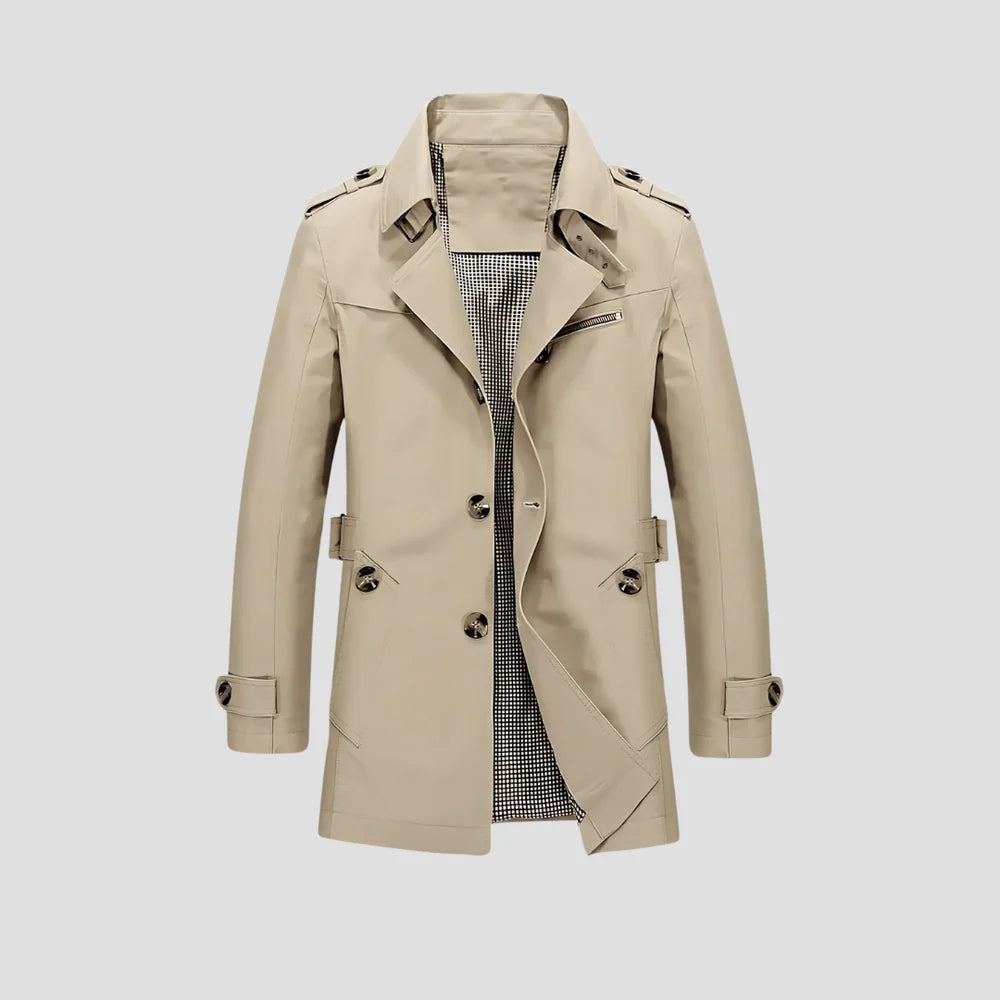 Trench Classique Homme – Design Croisé avec Silhouette Structurée