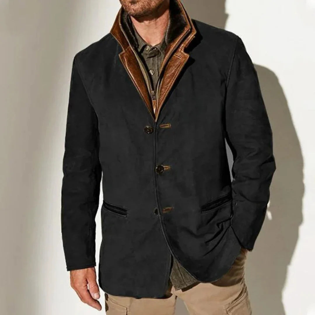 Veste Vintage Homme – Design Classique à Boutons avec Col Contrastant