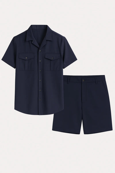 Ensemble élégant pour hommes – Polo et short – Bleu foncé