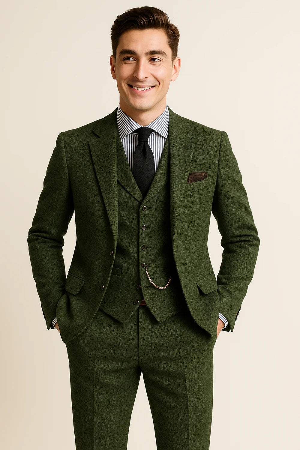 Costume Tuxedo Classique en Tweed pour Homme – Vert