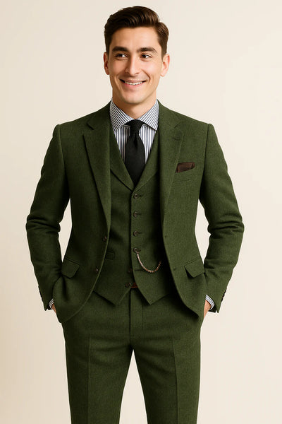 Costume Tuxedo Classique en Tweed pour Homme – Vert