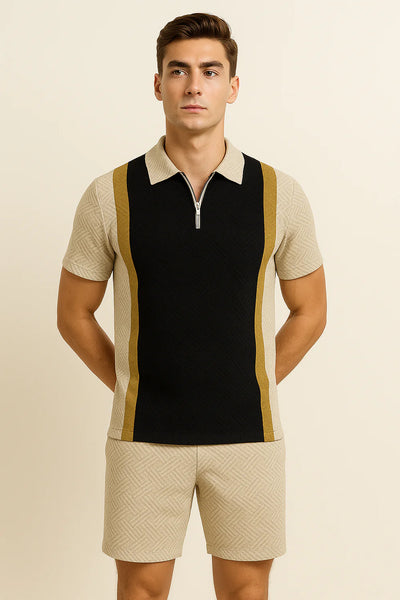 Ensemble Décontracté Moderne pour Homme avec Imprimé Tendance – Noir-Beige