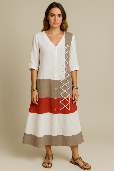 Robe longue d'été à col en V de style moderne pour femmes