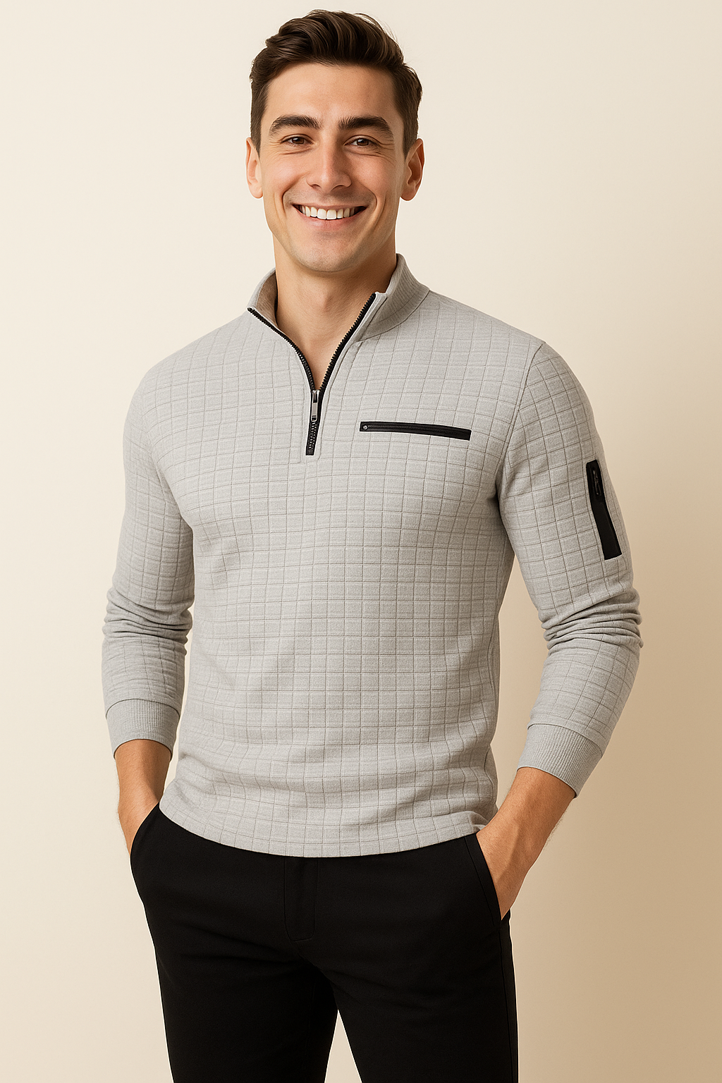 Polo à Manches Longues pour Homme au Style Moderne – Gris clair