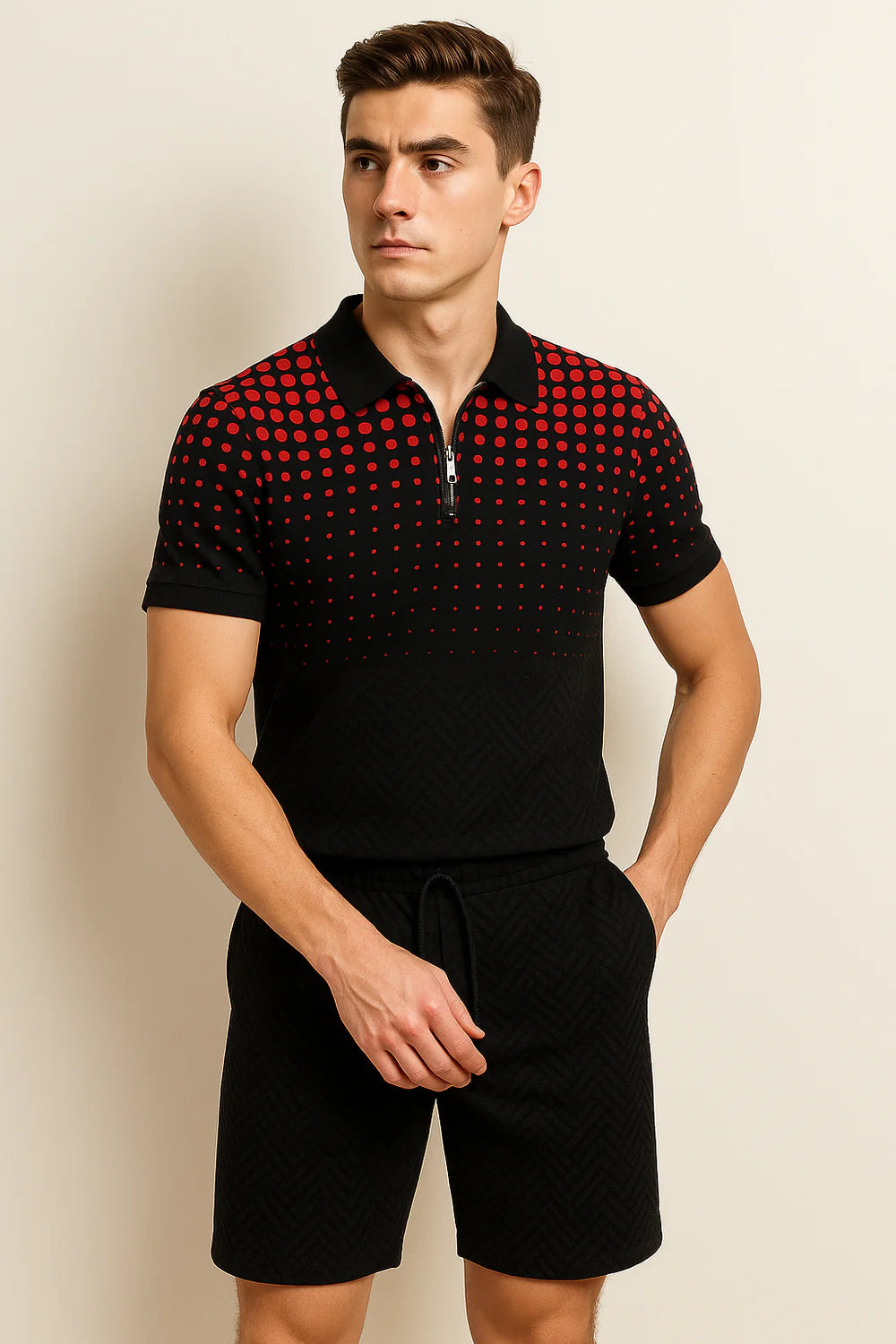Ensemble Décontracté Moderne pour Homme avec Imprimé Tendance – Rouge-Noir