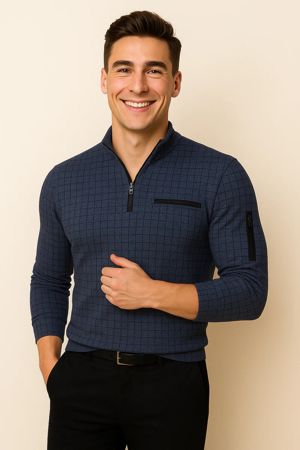 Polo à Manches Longues pour Homme au Style Moderne – Bleu Foncé