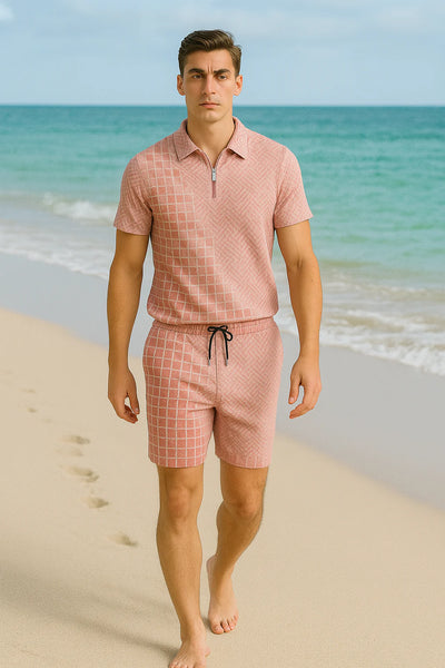 Ensemble Décontracté Moderne pour Homme avec Imprimé Tendance – Rose-Gris