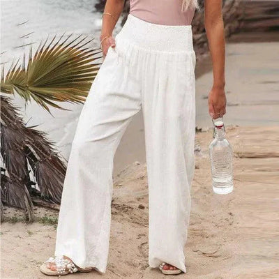 Pantalon d'été à jambes larges et taille haute pour femmes, style moderne