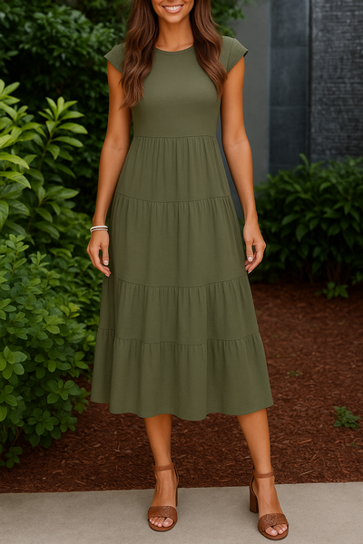 Robe d'été midi tendance à manches volantes pour femmes