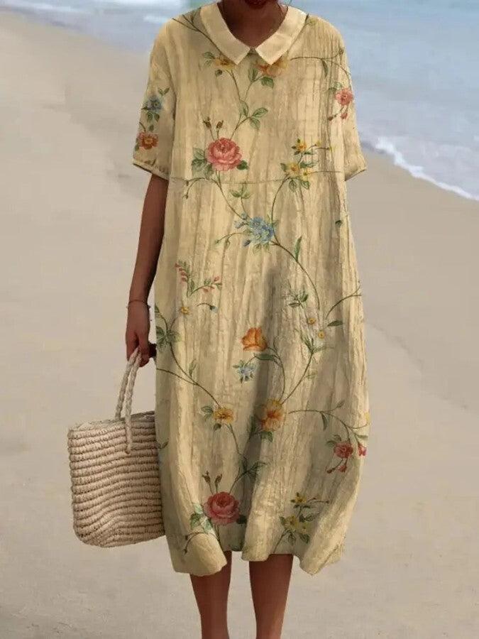 Robe d'été à imprimé floral de style rétro pour femmes