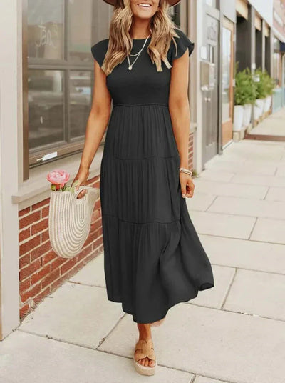 Robe d'été midi tendance à manches volantes pour femmes