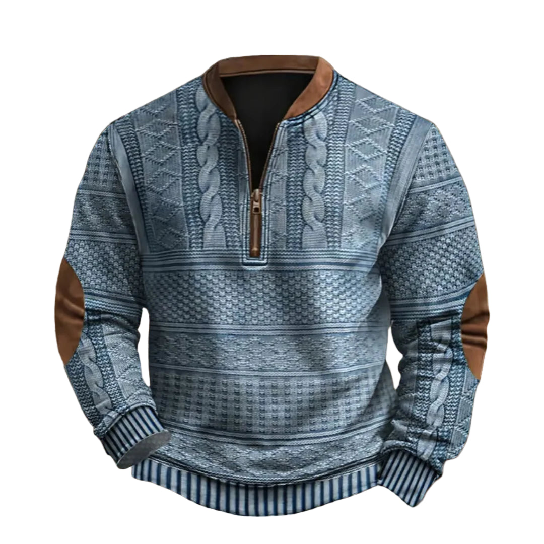 Pull Demi-Zippé Homme – Maille Texturée avec Finition Contrastante