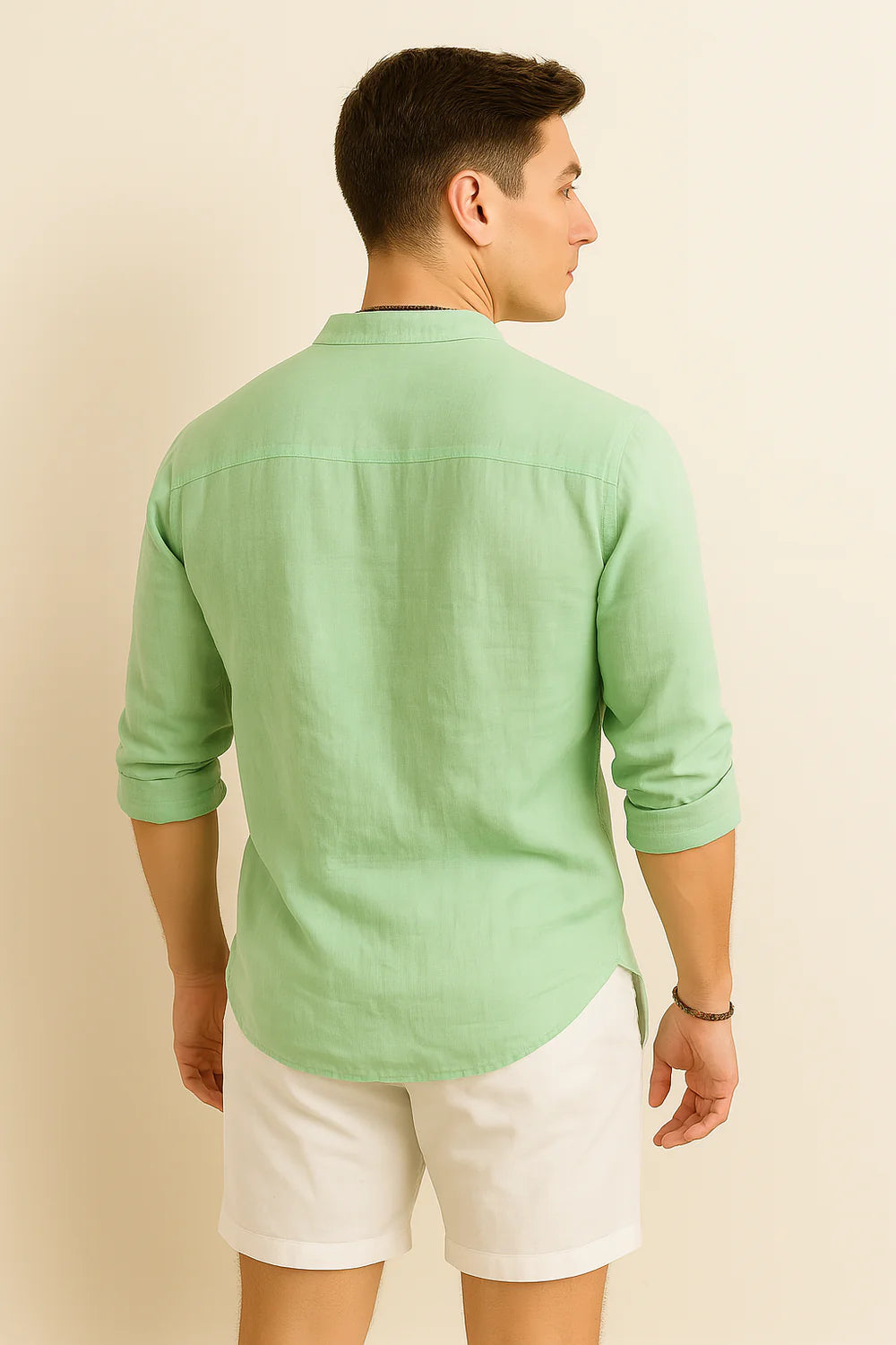 Chemise d'Été Tendance en Lin avec Col pour Homme – Vert clair