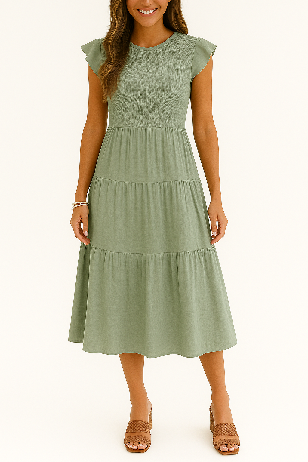 Robe d'été midi tendance à manches volantes pour femmes