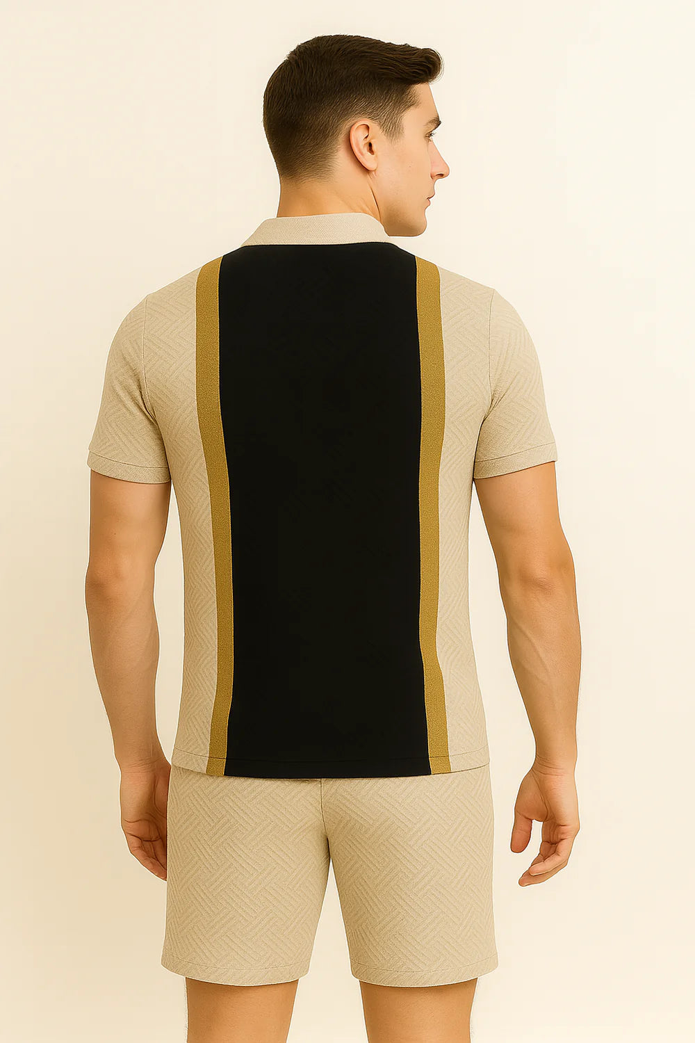 Ensemble Décontracté Moderne pour Homme avec Imprimé Tendance – Noir-Beige