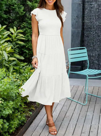 Robe d'été midi tendance à manches volantes pour femmes