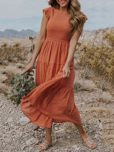 Robe d'été midi tendance à manches volantes pour femmes
