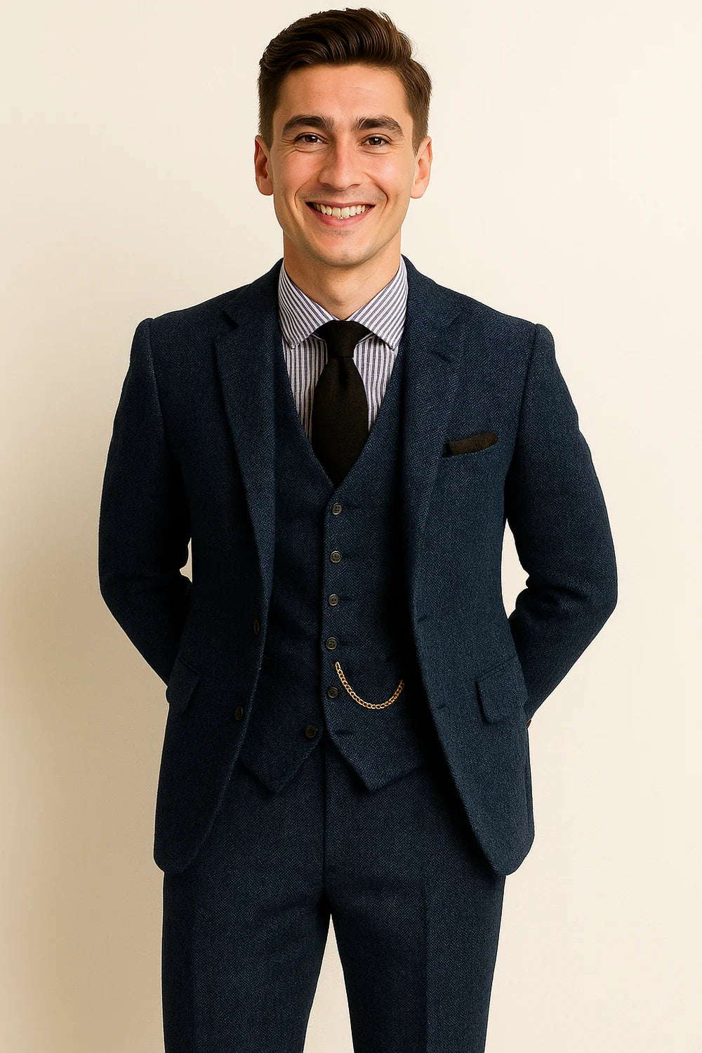 Costume Tuxedo Classique en Tweed pour Homme – Bleu marine