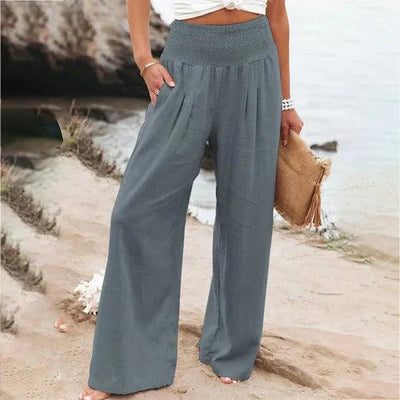 Pantalon d'été à jambes larges et taille haute pour femmes, style moderne