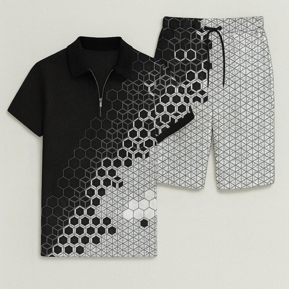 Ensemble Décontracté Moderne pour Homme avec Imprimé Tendance – Noir-blanc