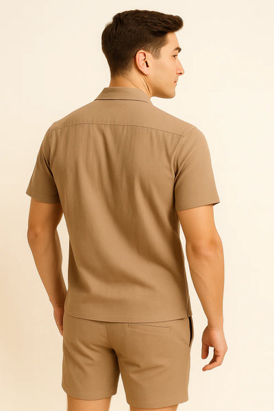 Ensemble élégant pour hommes – Polo et short – Kaki foncé