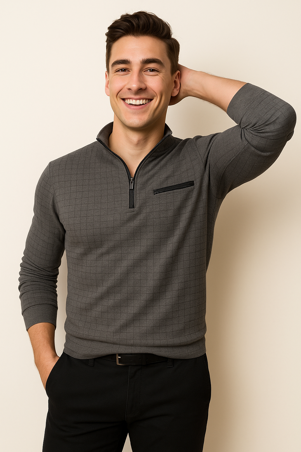 Polo à Manches Longues pour Homme au Style Moderne – Gris Foncé