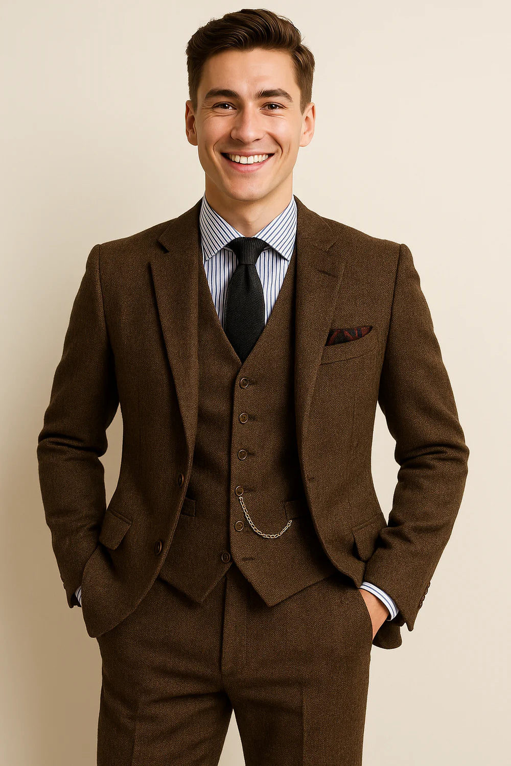 Costume Tuxedo Classique en Tweed pour Homme – Café
