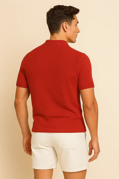 Polo Décontracté pour Homme avec Col Zippé – Rouge
