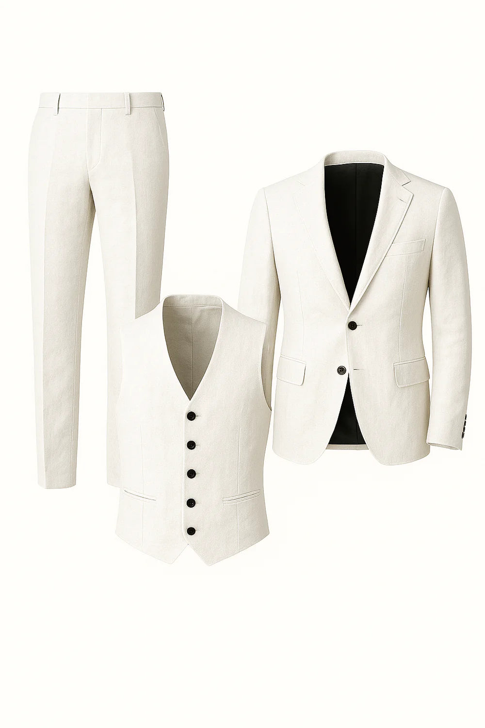 Costume Tendance 3 Pièces d'Été en Mélange de Lin pour Homme – Blanc