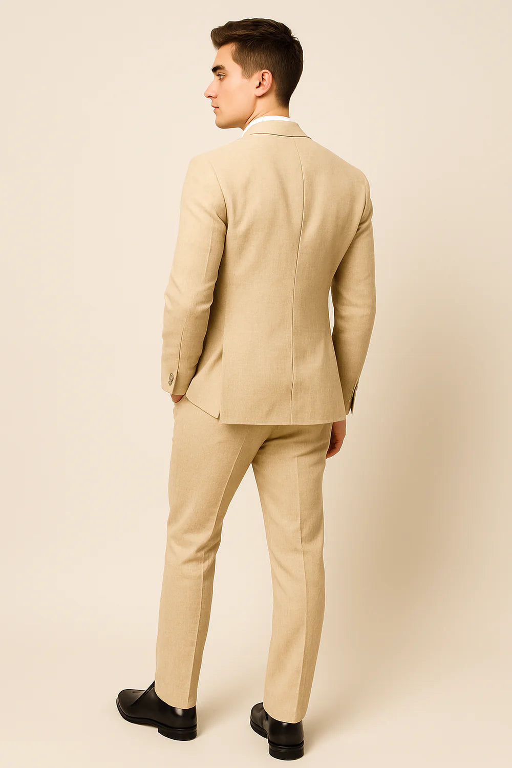 Costume Tendance 3 Pièces d'Été en Mélange de Lin pour Homme – Beige